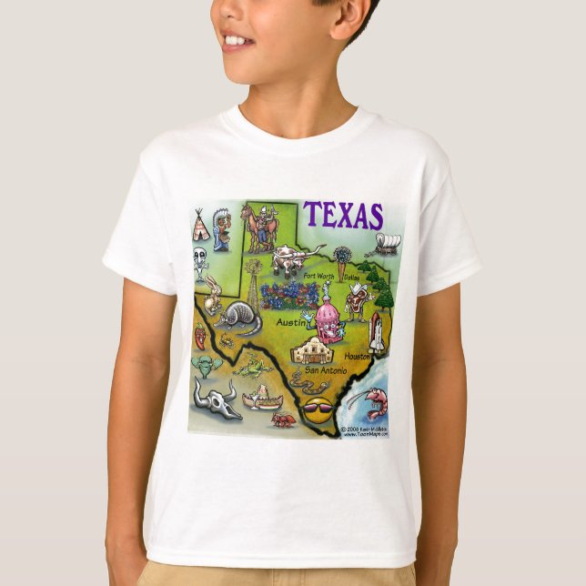 TEXAS Cartoon Map T-Shirt (Front)