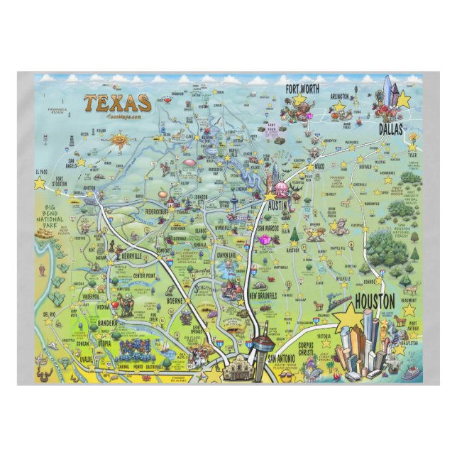Texas Cartoon Map Tablecloth (Front (Horizontal))