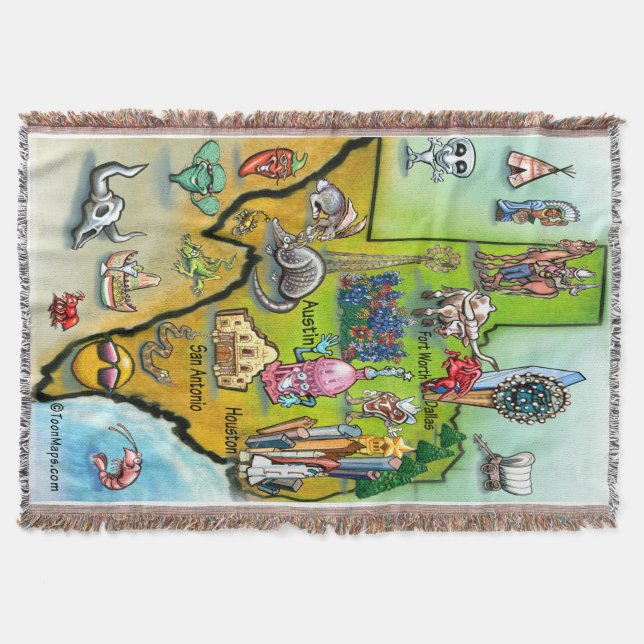 Texas Cartoon Map Throw Blanket (Front)