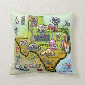 Texas Cartoon Map Throw Pillow