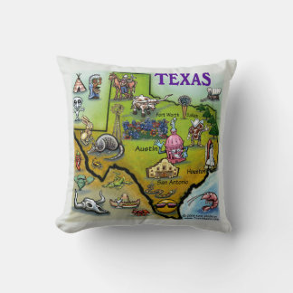 Texas Cartoon Map Throw Pillow