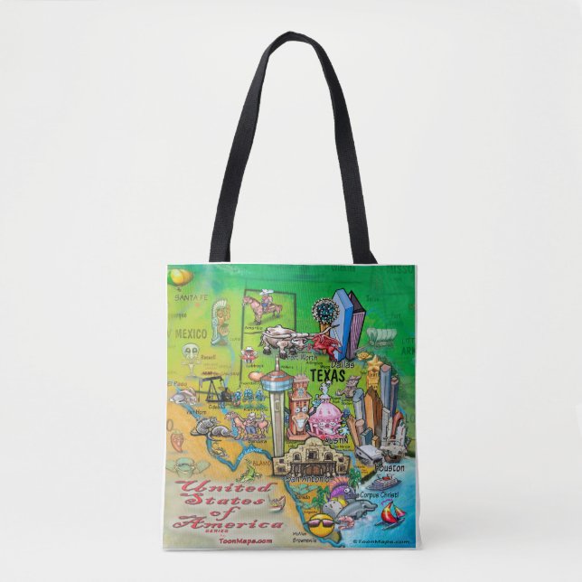 Texas Cartoon Map Tote Bag (Front)