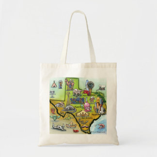 Texas cartoon map tote bag