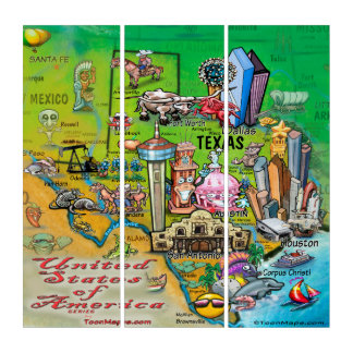 Texas Cartoon Map Triptych