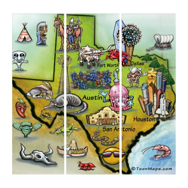 Texas Cartoon Map Triptych (Front)