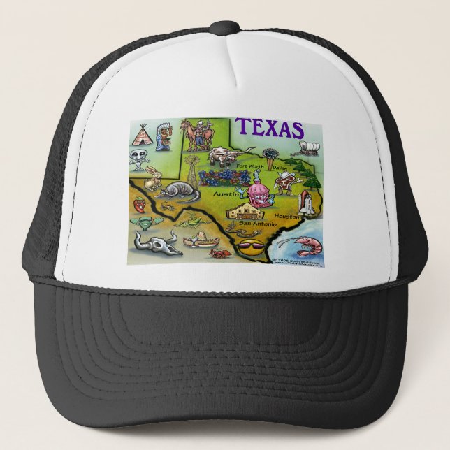 TEXAS Cartoon Map Trucker Hat (Front)