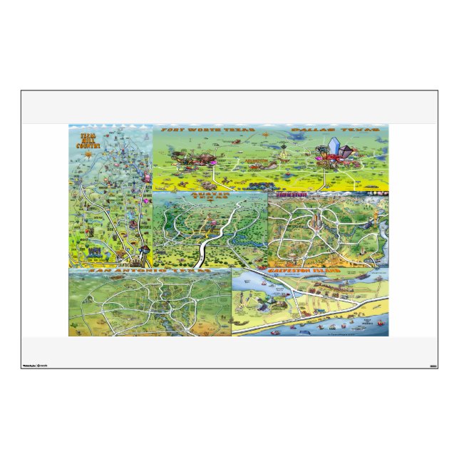 Texas Cartoon Maps Wall Sticker (Front)