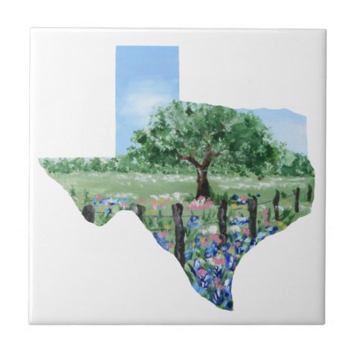 Texas Ceramic Tile Painted Hill Country Scene