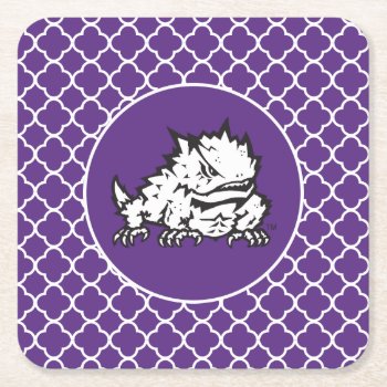 Texas Christian University Frog | Quatrefoil Square Paper Coaster by tcuhornedfrogs at Zazzle