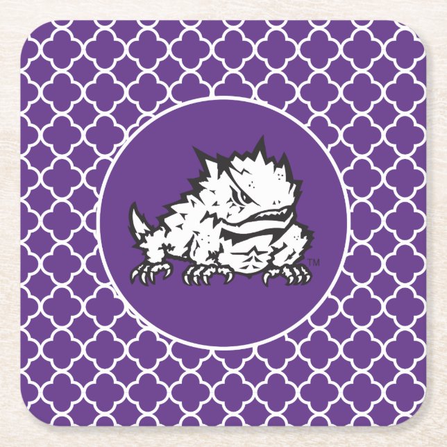 Texas Christian University Frog | Quatrefoil Square Paper Coaster (Front)