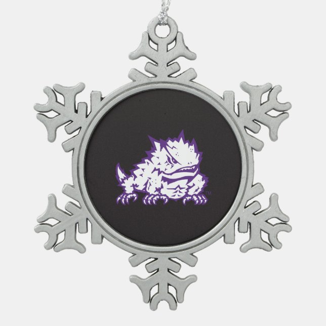 Texas Christian University Frog Snowflake Pewter Christmas Ornament (Front)