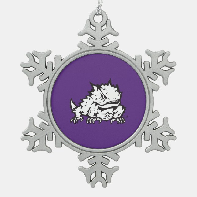 Texas Christian University Frog Snowflake Pewter Christmas Ornament (Front)