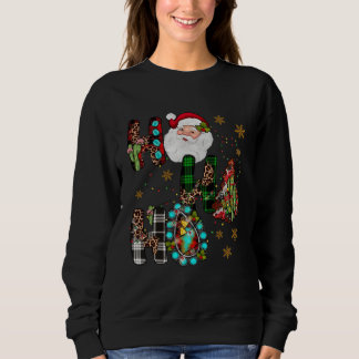 Texas Christmas Leopard Cowhide Turquoise Santa Ho Sweatshirt