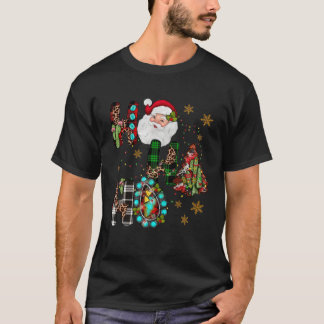 Texas Christmas Leopard Cowhide Turquoise Santa Ho T-Shirt