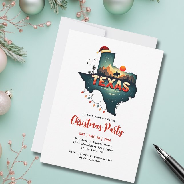 Texas Christmas Map Holiday Party Invitation (Add your details to personalize.  Other items available in collection)