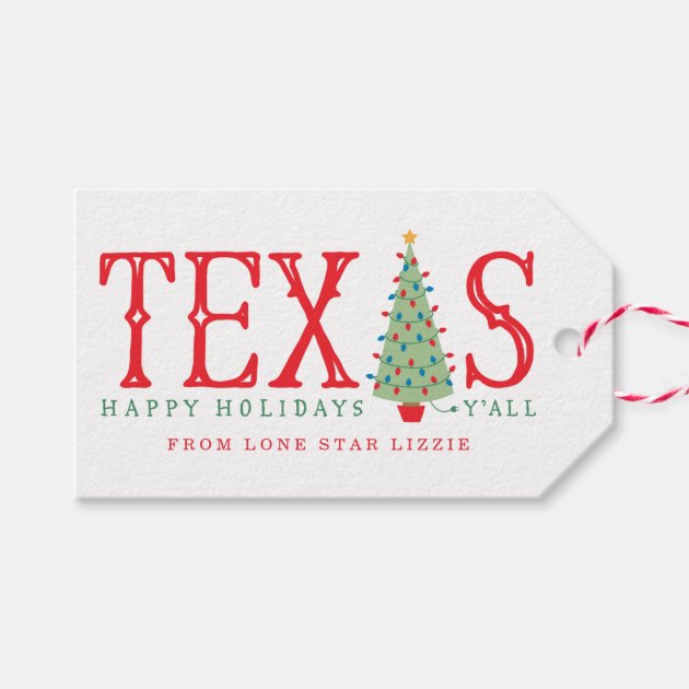Texas Christmas Tree Happy Holidays Gift Tags