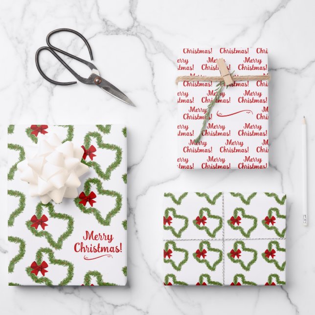 Texas Christmas Wreath Wrapping Paper Sheets (Front)