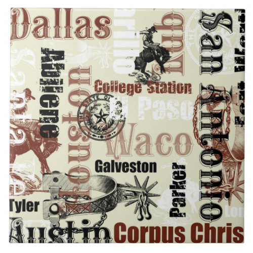 Texas Cities Broncs and Spurs Ceramic Tile