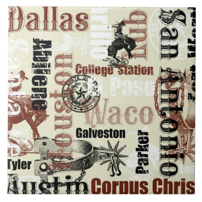 Texas Cities, Broncs and Spurs Ceramic Tile (Front)