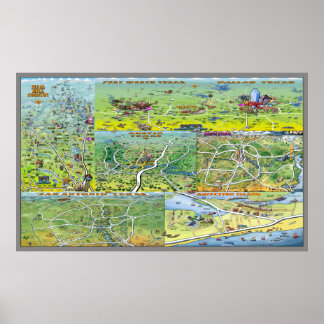 Texas Cities Cartoon Map Poster