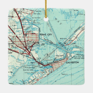Texas City Vintage Map Ceramic Ornament