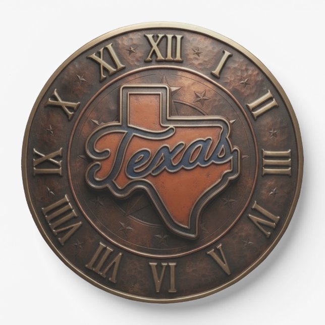 Texas Copper Medallion State Map  Paper Plates (Front)