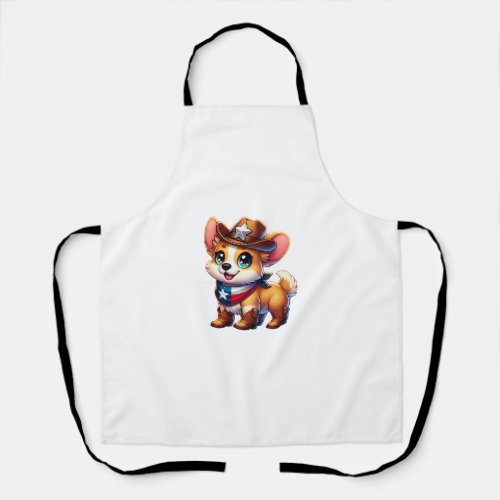 Texas Corgi Cartoon Cowboy Hat Bandana Cute Dog Ar Apron