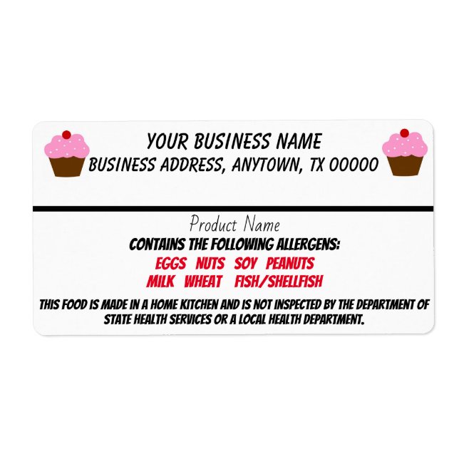 Texas Cottage Food Law labels home business (Front)