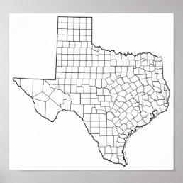 Texas Counties Blank Outline Map Poster