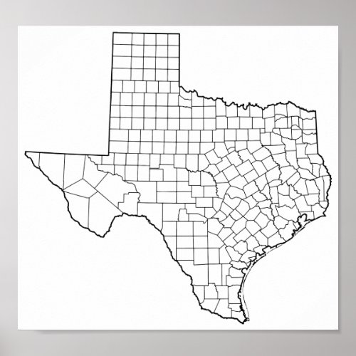 Texas Counties Blank Outline Map Poster