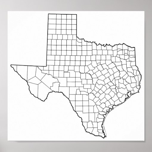 Texas Counties Blank Outline Map Poster | Zazzle