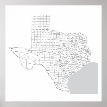 Texas Counties Map With County Names Poster by whereabouts at Zazzle