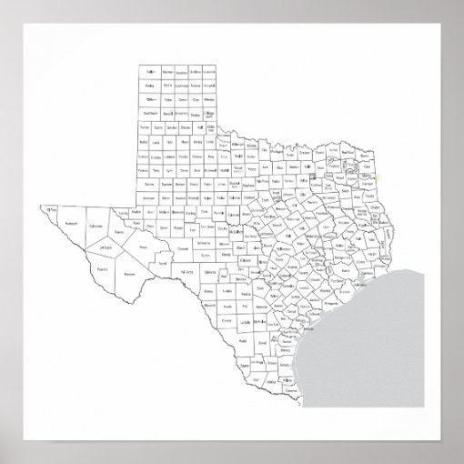 Texas Counties Map with county names Poster | Zazzle