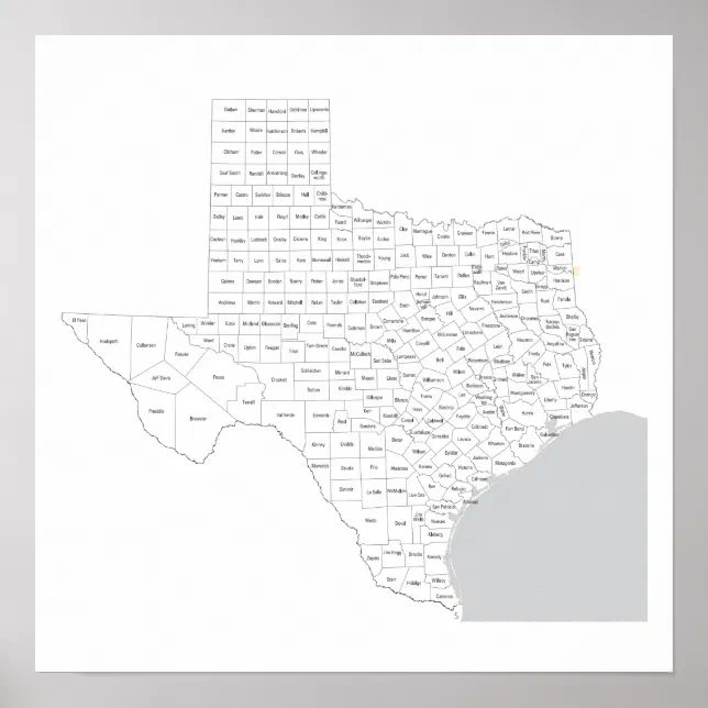 Texas Counties Map with county names Poster | Zazzle