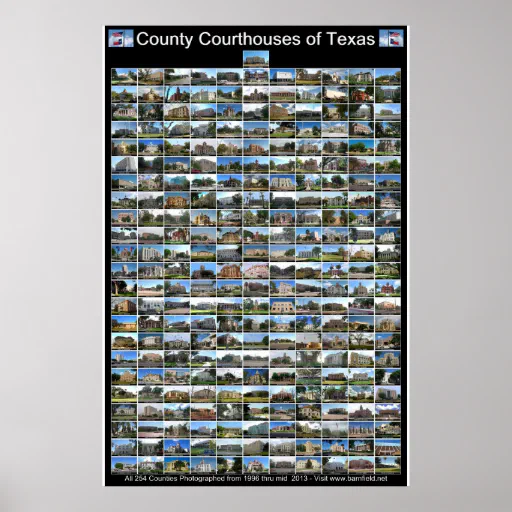 Texas County Courthouses Poster (black vertical)