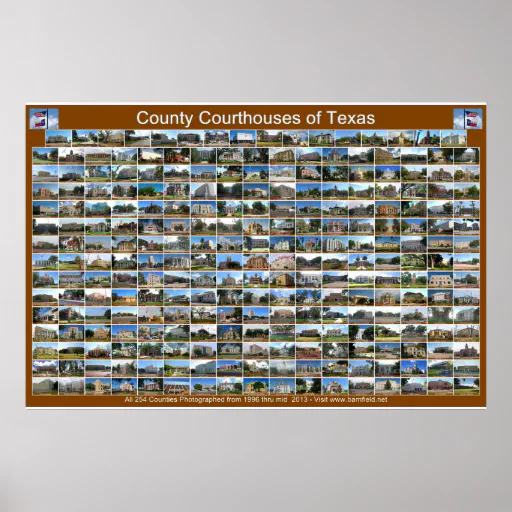 Texas County Courthouses Poster (brown horizontal)