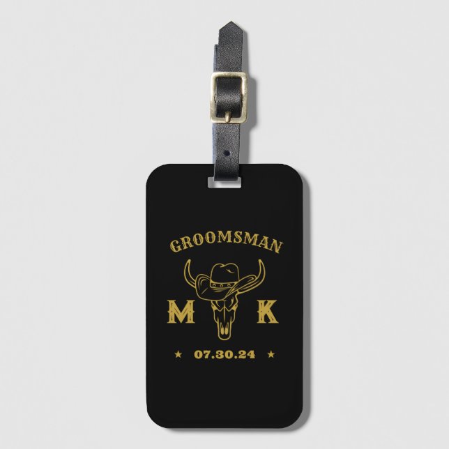 Texas Cowboy Monogram Best Man Groomsmen Luggage Tag (Front Vertical)