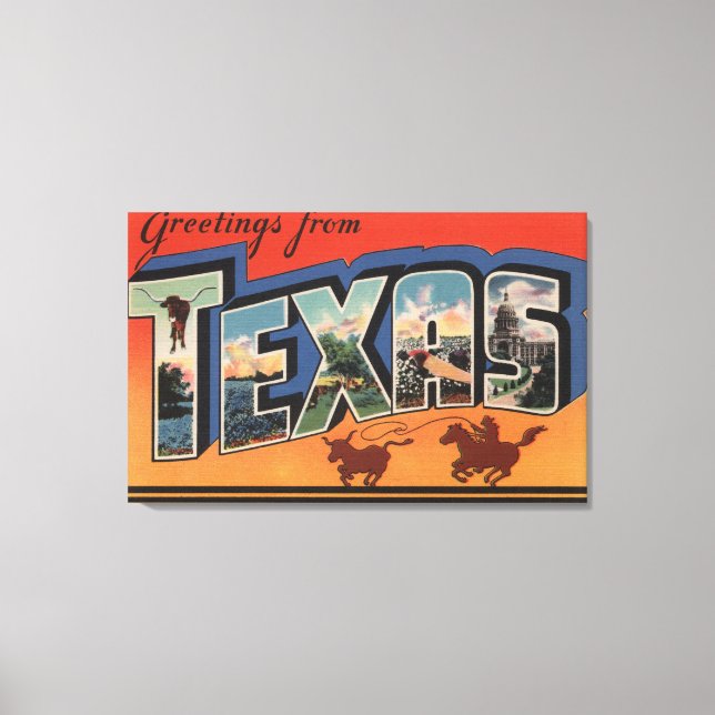Texas (Cowboy Roping Bull)Large Letter Scenes Canvas Print (Front)