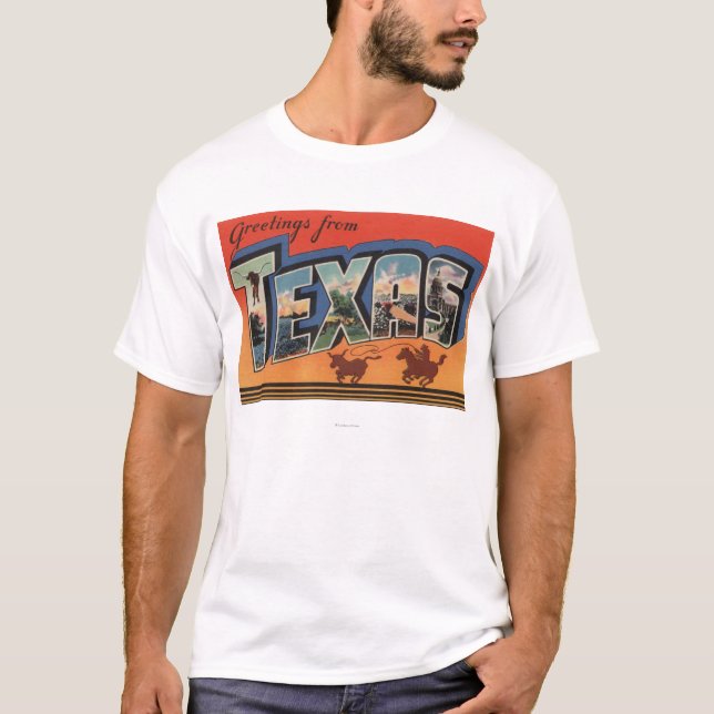 Texas (Cowboy Roping Bull)Large Letter Scenes T-Shirt (Front)