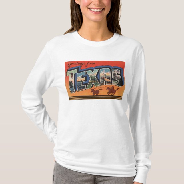 Texas (Cowboy Roping Bull)Large Letter Scenes T-Shirt (Front)