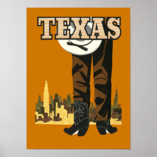 Texas Cowboy Vintage Travel Poster