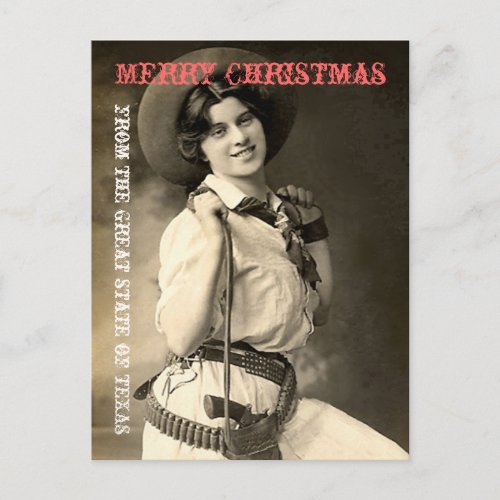 Texas Cowgirl Christmas Greetings Holiday Postcard