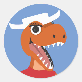 Texas cowgirl cowboy T-Rex dinosaur round sticker