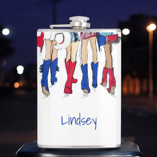 Texas Cowgirl Ladies Red Blue Fashion Flask