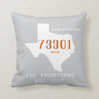 Texas Custom Town Zip Code Home Pillow Orange Gray