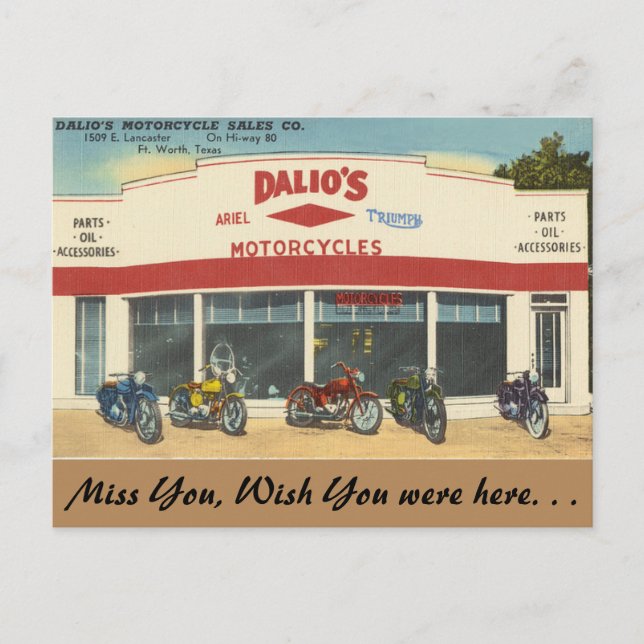 Texas, Dalio's Motorcycles, Fort Worth Postcard (Front)