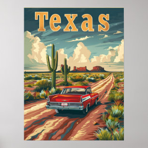 Texas Desert Vintage Car Poster