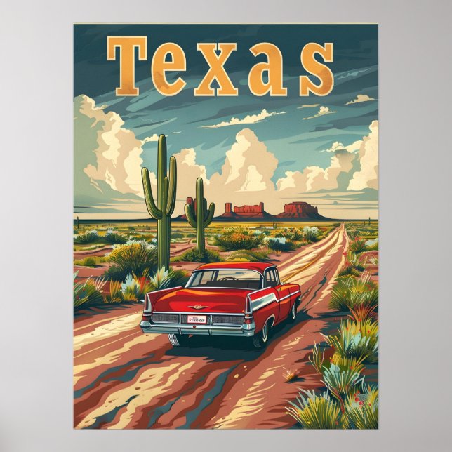 Texas Desert Vintage Car Poster (Front)