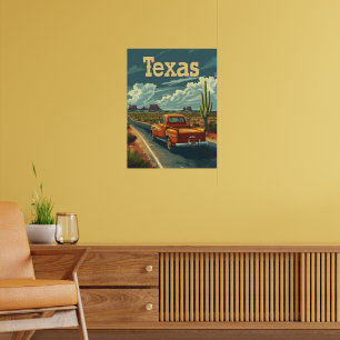 Texas Desert Vintage Car Poster