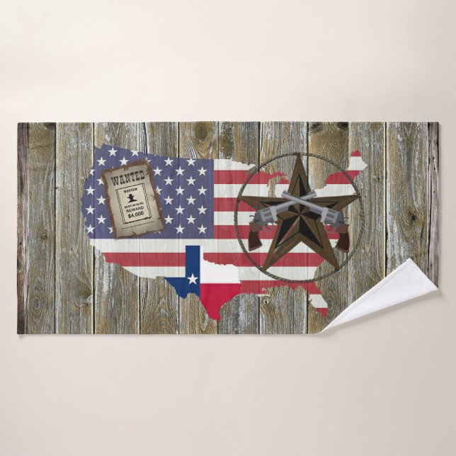 Texas Dueling Pistols Lone Star State Map  Bath Towel Set (Bath Towel)